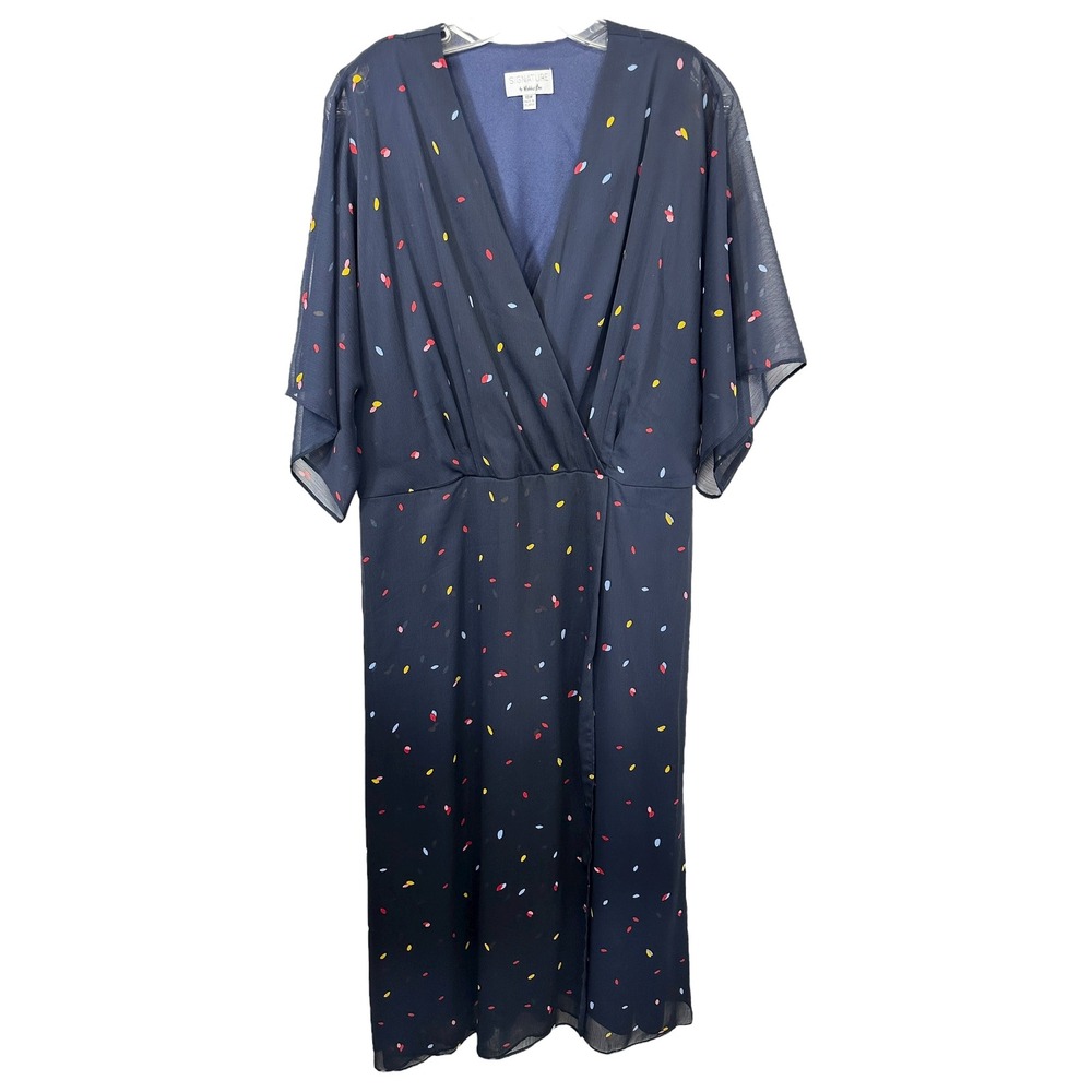 Signature by Robbie Bee Plus Size 18W Maxi Dress Navy Blue‎ Dotted Print 1077